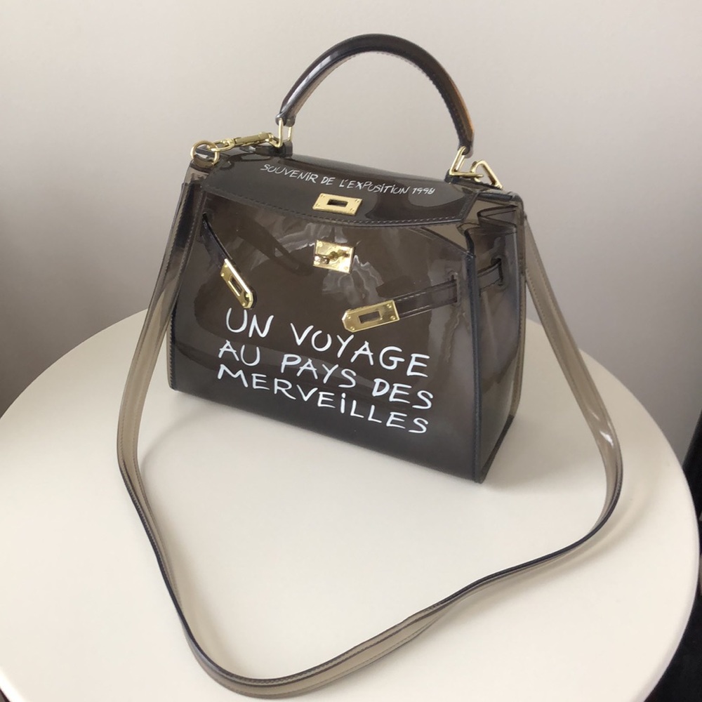 Smoke Gray Transparent Satchel with Gold Hardware